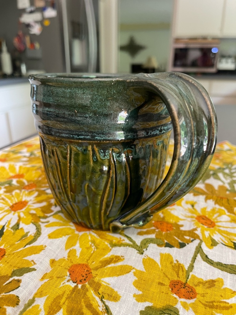 Handcrafted Green Ceramic Mug 16 Oz nice friendly handle. - Picture 3 of 5